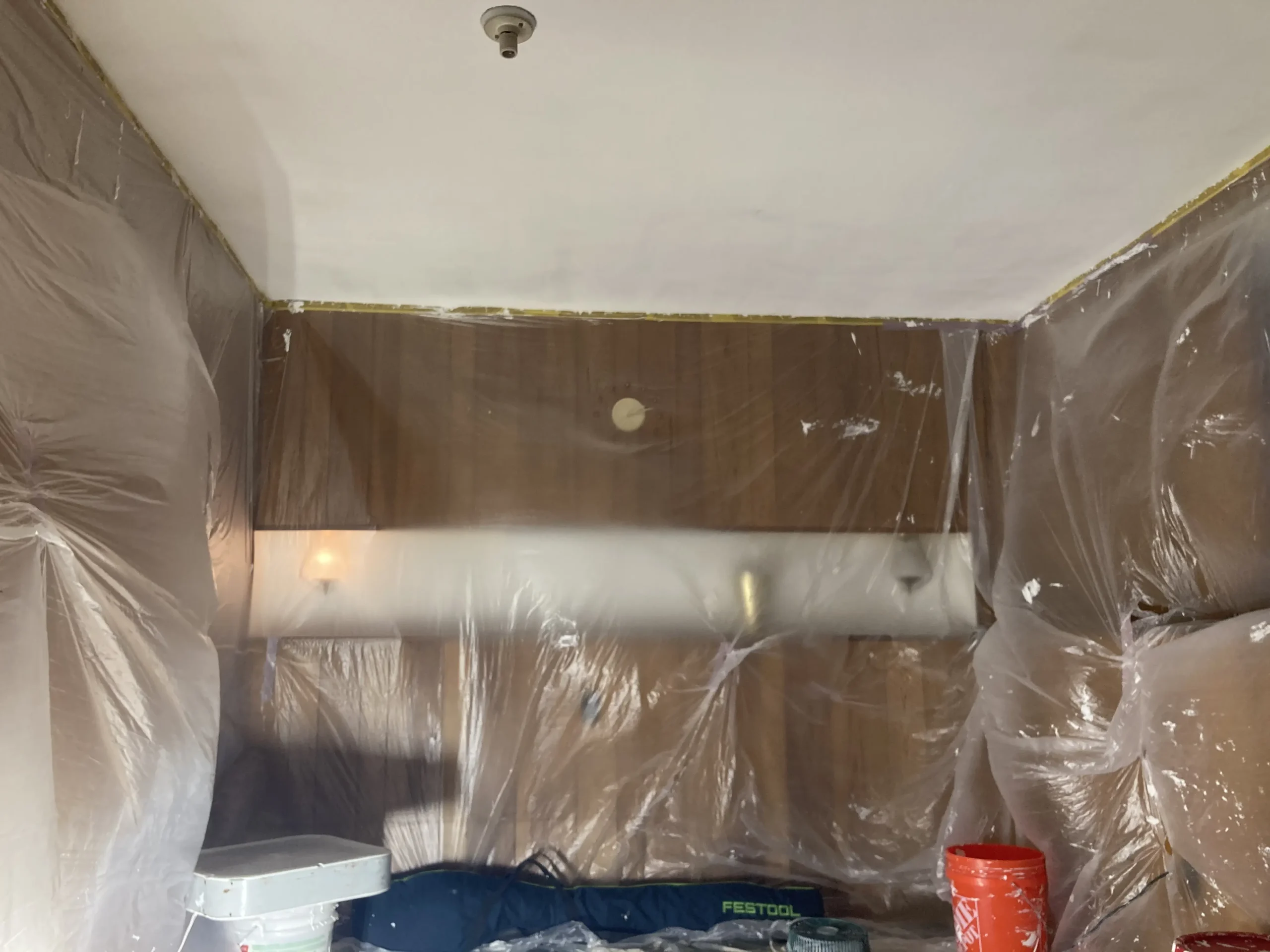 Residential kitchen prepared for painting